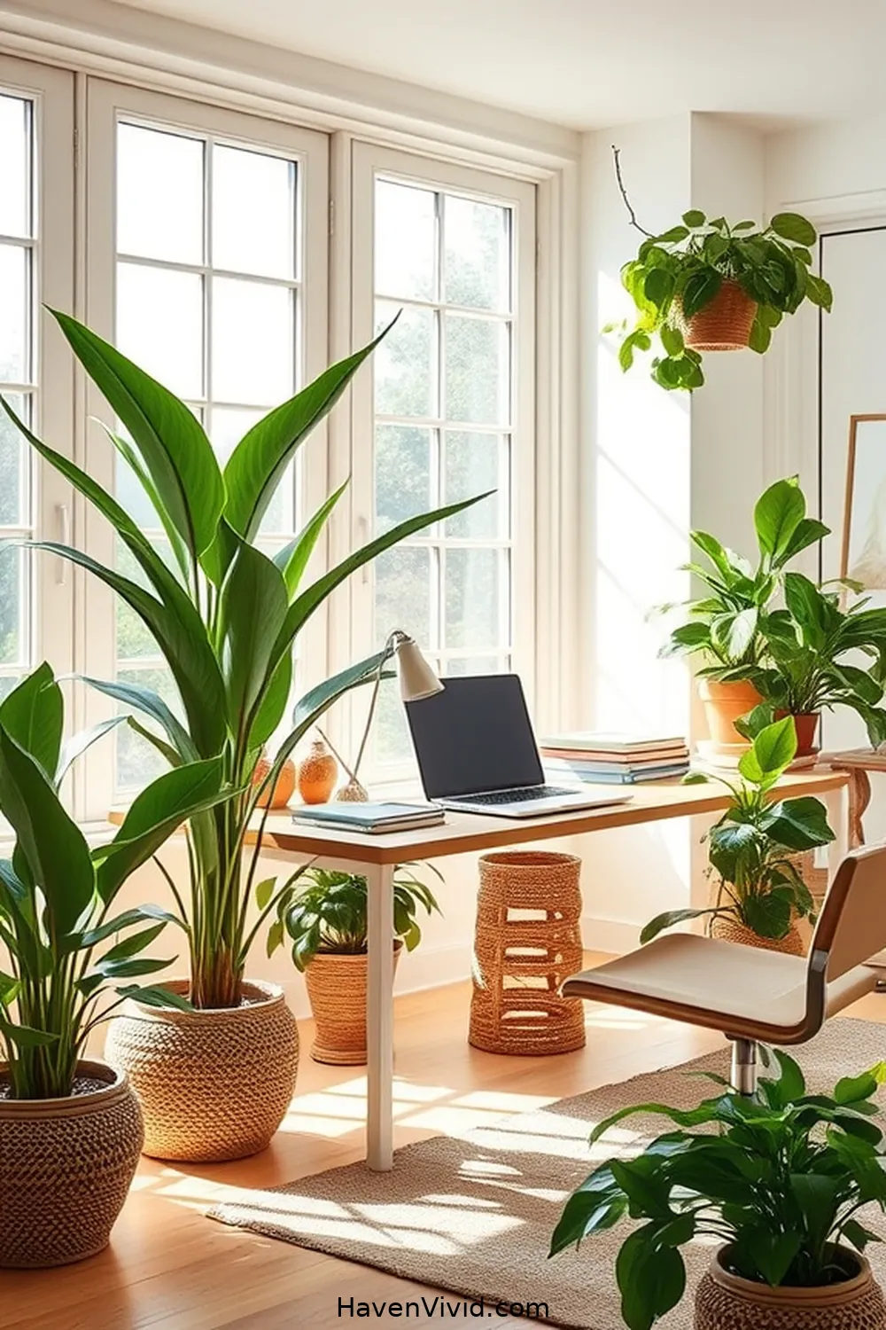 19 Tips for Creating a Family Friendly Home Office Using Natural Fibers 14 Include Potted Plants in Natural Pots for 19 Tips for Creating a Family Friendly Home Office Using Natural Fibers