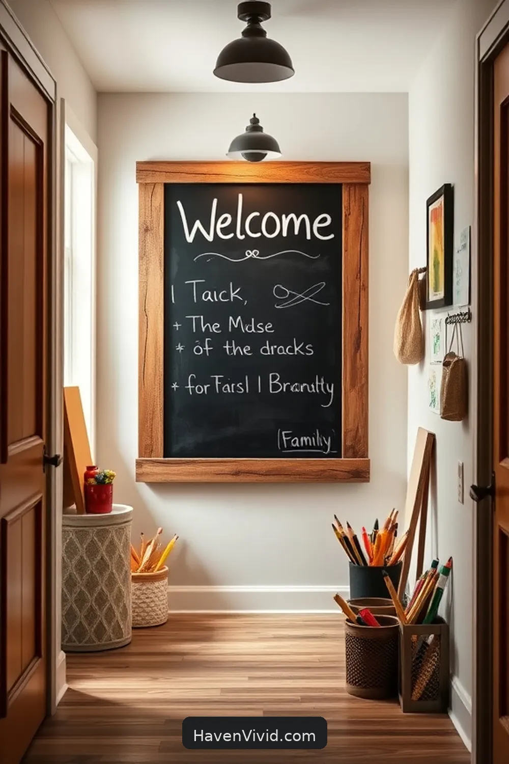 19 Tips for a Family-Friendly Hallway Using Reclaimed Materials 7 Hang a Chalkboard for Family Messages for 19 Tips for a Family-Friendly Hallway Using Reclaimed Materials