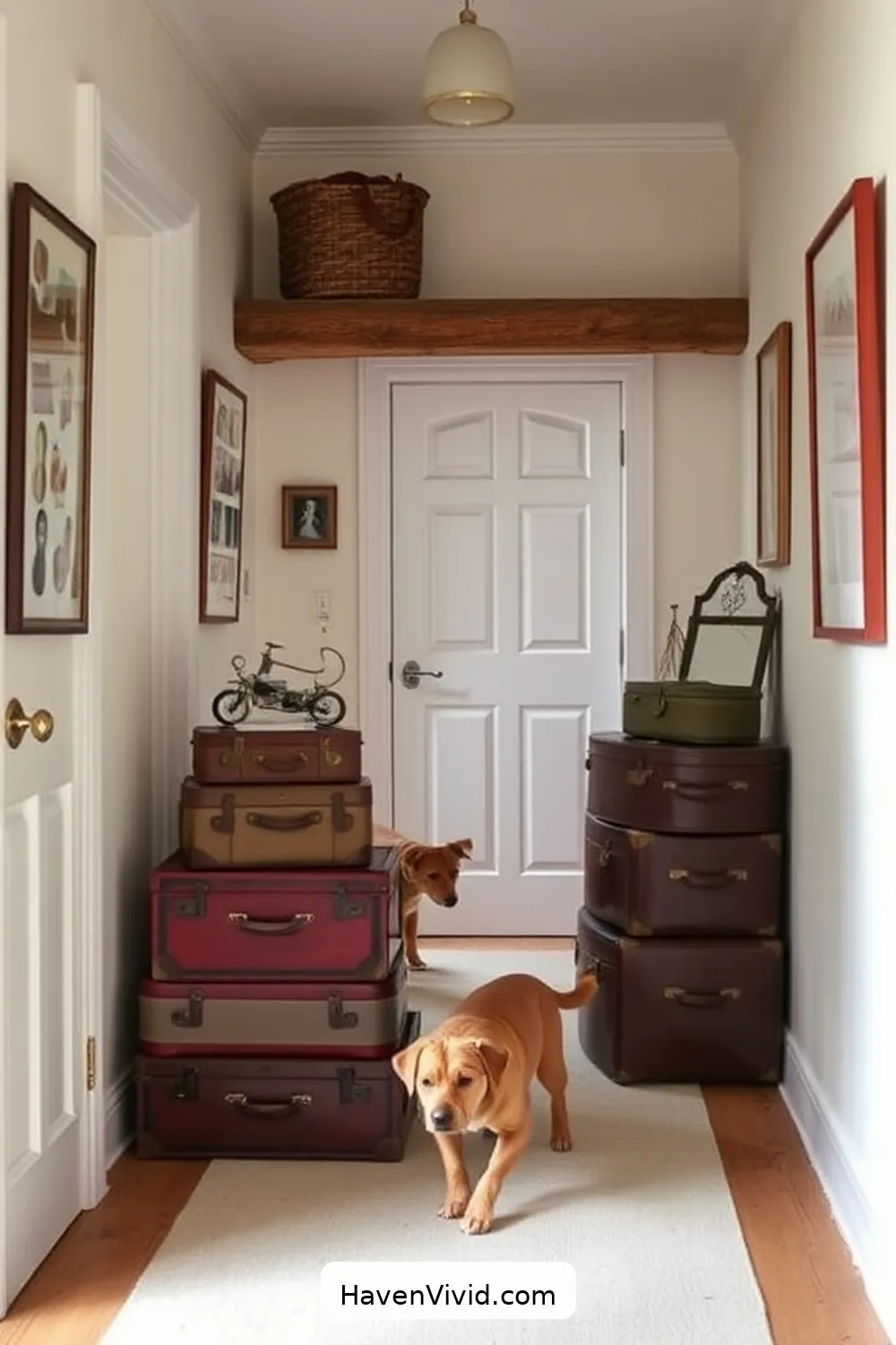 19 Tips for a Family-Friendly Hallway Using Reclaimed Materials 17 Use Old Suitcases for Unique Storage for 19 Tips for a Family-Friendly Hallway Using Reclaimed Materials