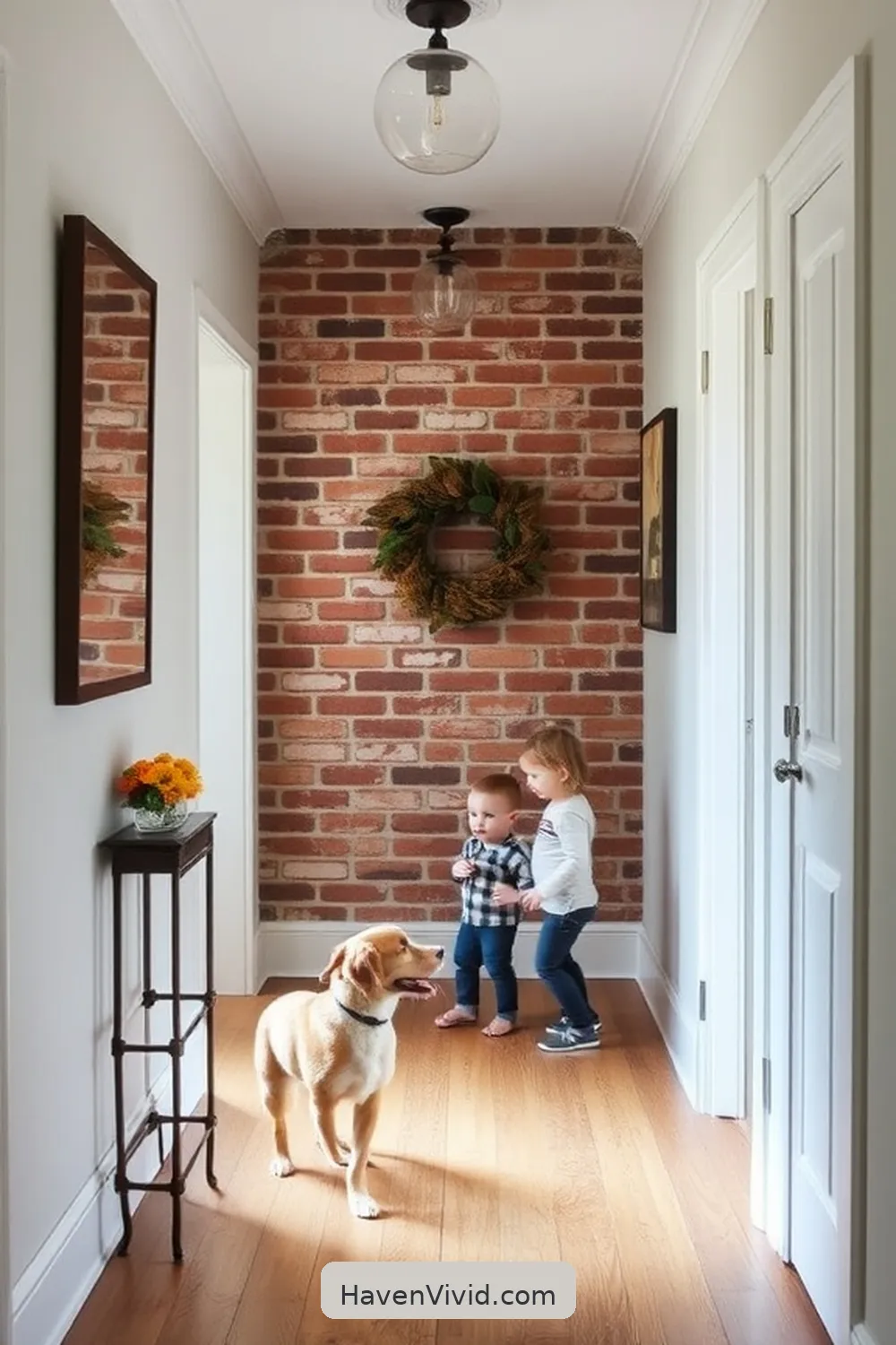 19 Tips for a Family-Friendly Hallway Using Reclaimed Materials 8 Use Reclaimed Brick for an Accent Wall for 19 Tips for a Family-Friendly Hallway Using Reclaimed Materials