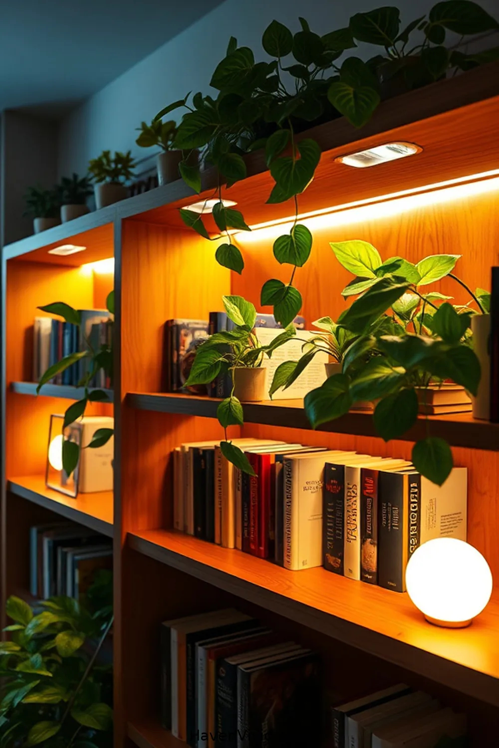 19 Ways for Eco-Friendly Home Office Living Using Solar-Powered Lights 4 Decorate Your Bookshelves With Solar Accent Lights for 19 Ways for Eco-Friendly Home Office Living Using Solar-Powered Lights