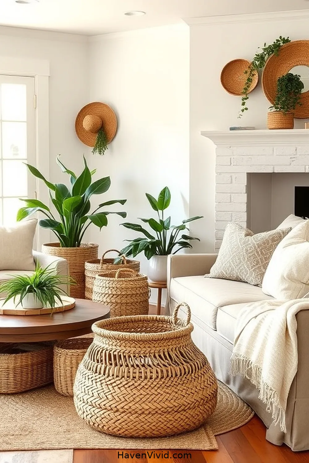 19 Ways of Using Natural Fibers in Your Farmhouse Living Room 4 Incorporate Woven Baskets for 19 Ways of Using Natural Fibers in Your Farmhouse Living Room