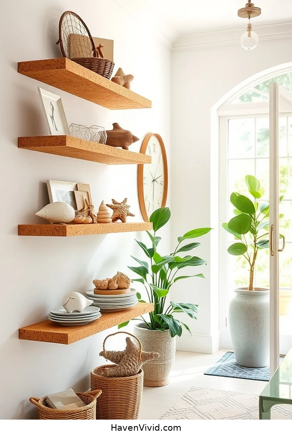 19 Ways to Achieve Coastal Living in Your Entryway Using Cork 17 Create Cork Shelves for Displaying Decor for 19 Ways to Achieve Coastal Living in Your Entryway Using Cork