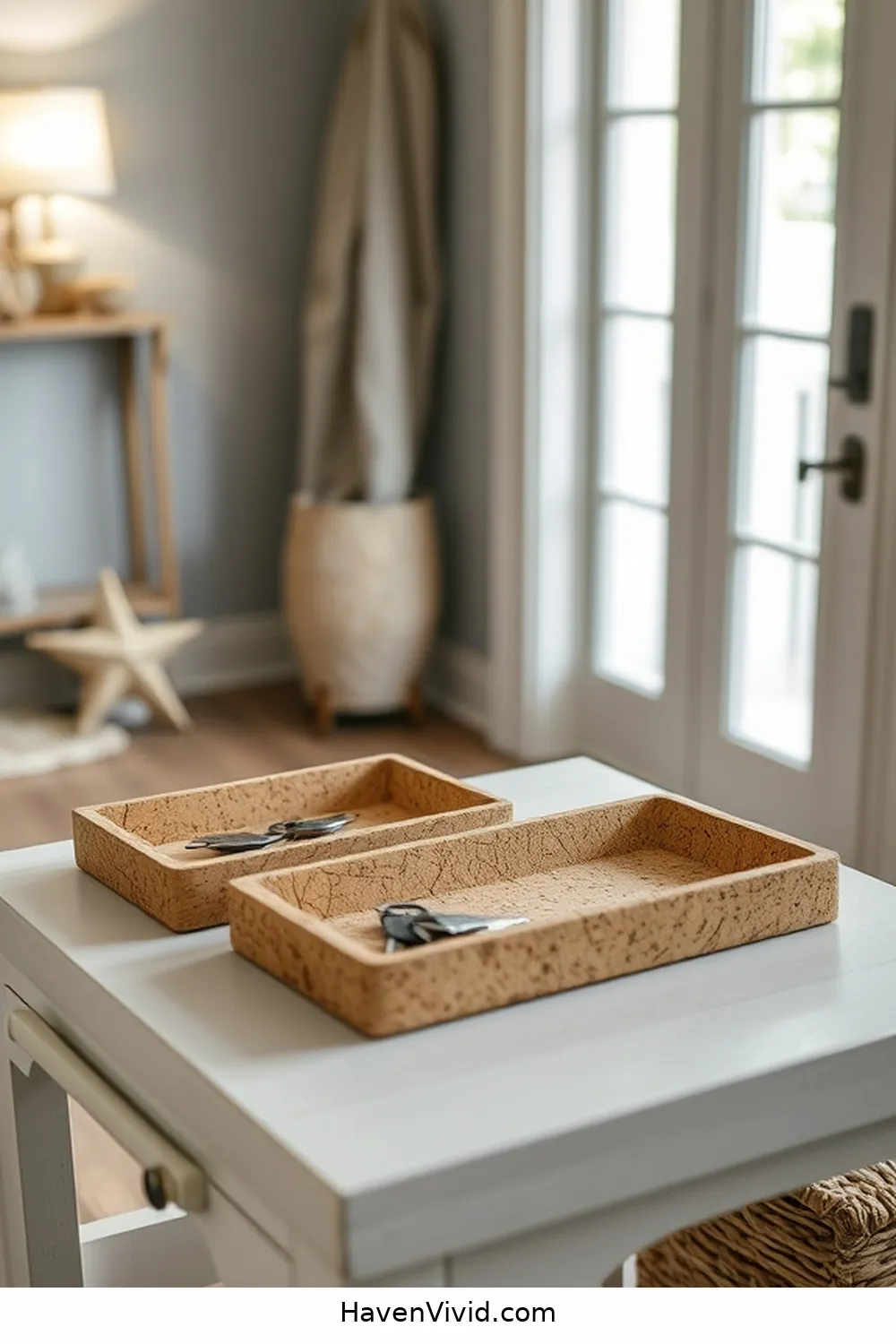 19 Ways to Achieve Coastal Living in Your Entryway Using Cork 13 Use Cork Trays for Catching Small Items for 19 Ways to Achieve Coastal Living in Your Entryway Using Cork