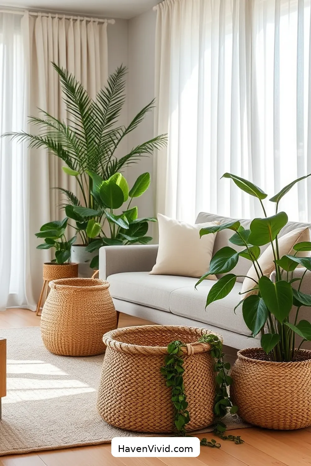 19 Ways to Achieve a Minimalist Lifestyle in Your Living Room Using Natural Fibers 13 Utilize Woven Baskets for Storage for 19 Ways to Achieve a Minimalist Lifestyle in Your Living Room Using Natural Fibers