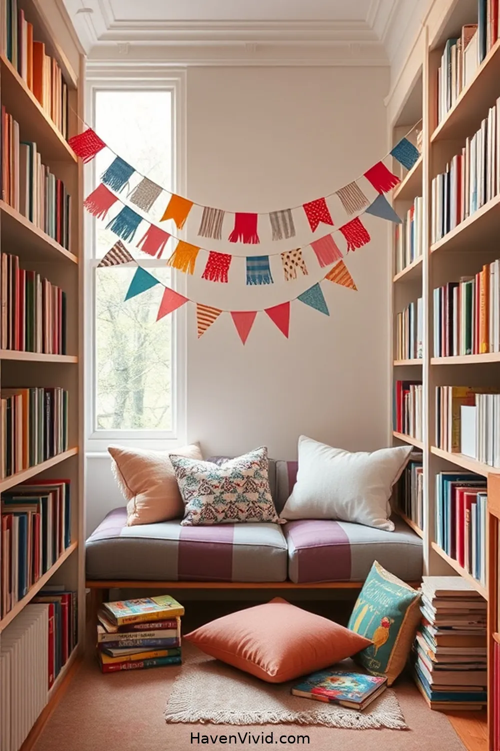 19 Ways to Create a Family-Friendly Library Using Organic Cotton Decor 15 Decorative Organic Cotton Bunting for 19 Ways to Create a Family-Friendly Library Using Organic Cotton Decor