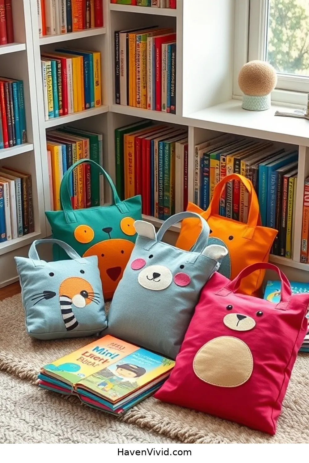 19 Ways to Create a Family-Friendly Library Using Organic Cotton Decor 6 Organic Cotton Book Bags for Kids for 19 Ways to Create a Family-Friendly Library Using Organic Cotton Decor