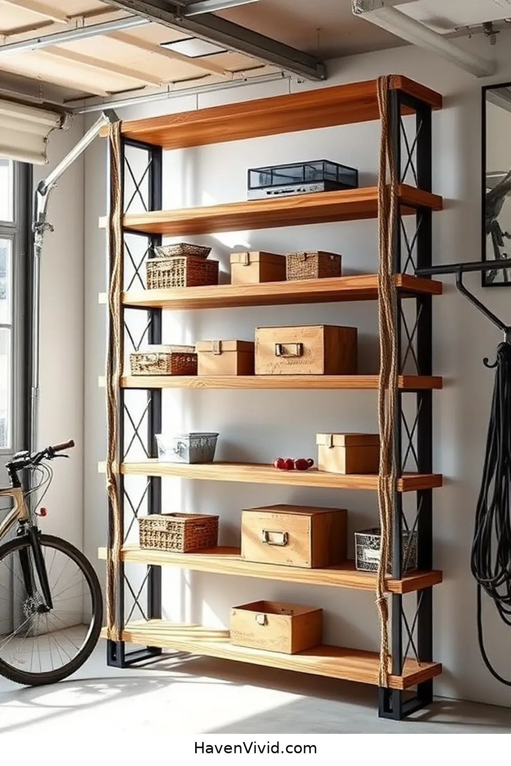 19 Ways to Create a Glamorous Garage Using Natural Fibers for a Chic Lifestyle 6 Design Custom Shelving With Reclaimed Wood and Jute Strap for 19 Ways to Create a Glamorous Garage Using Natural Fibers for a Chic Lifestyle