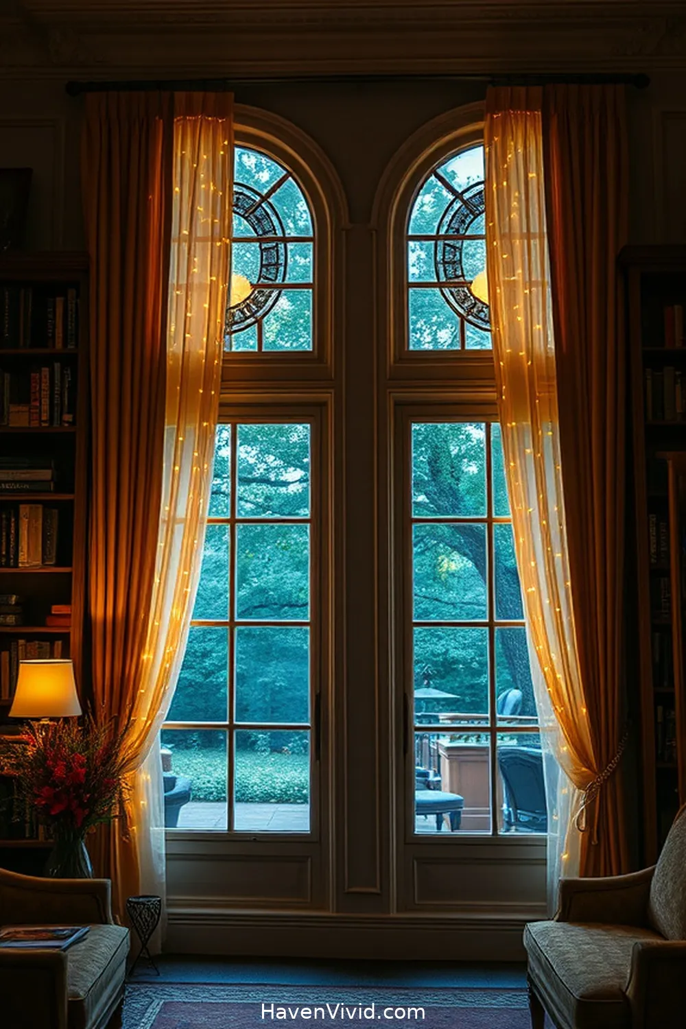 19 Ways to Create a Glamorous Library Lifestyle Using Solar-Powered Lights 14 Frame Your Windows With Solar-Powered Curtain Lights for 19 Ways to Create a Glamorous Library Lifestyle Using Solar-Powered Lights