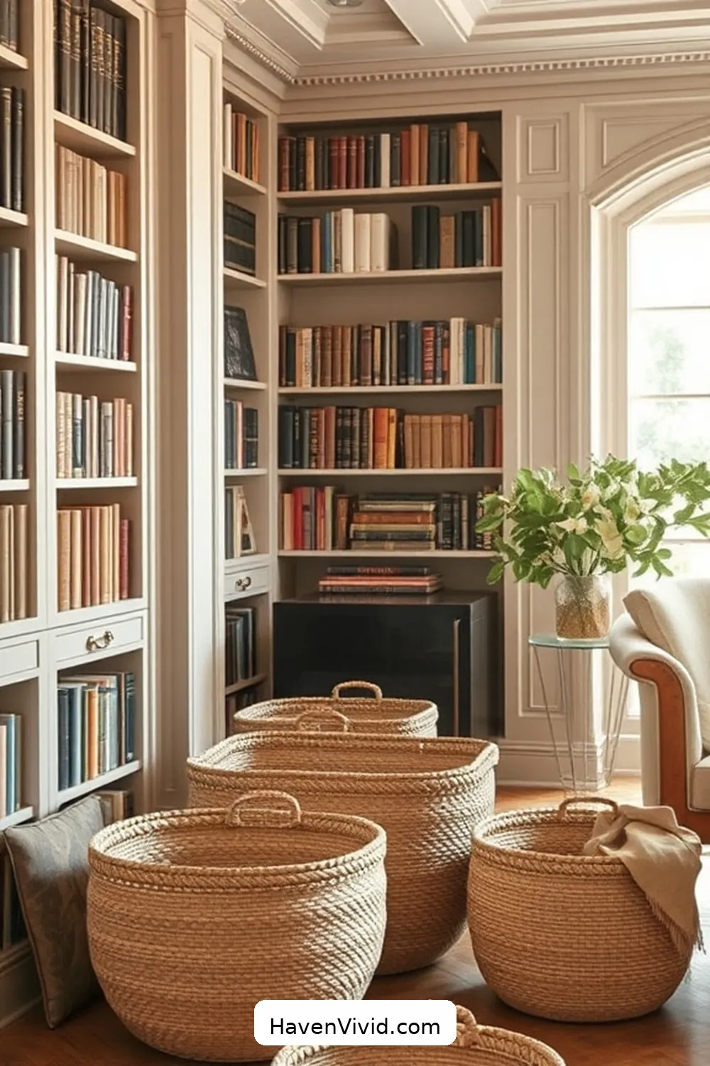 19 Ways to Create a Glamorous Library Using Cork for a Chic Lifestyle 12 Woven Cork Storage Baskets for 19 Ways to Create a Glamorous Library Using Cork for a Chic Lifestyle
