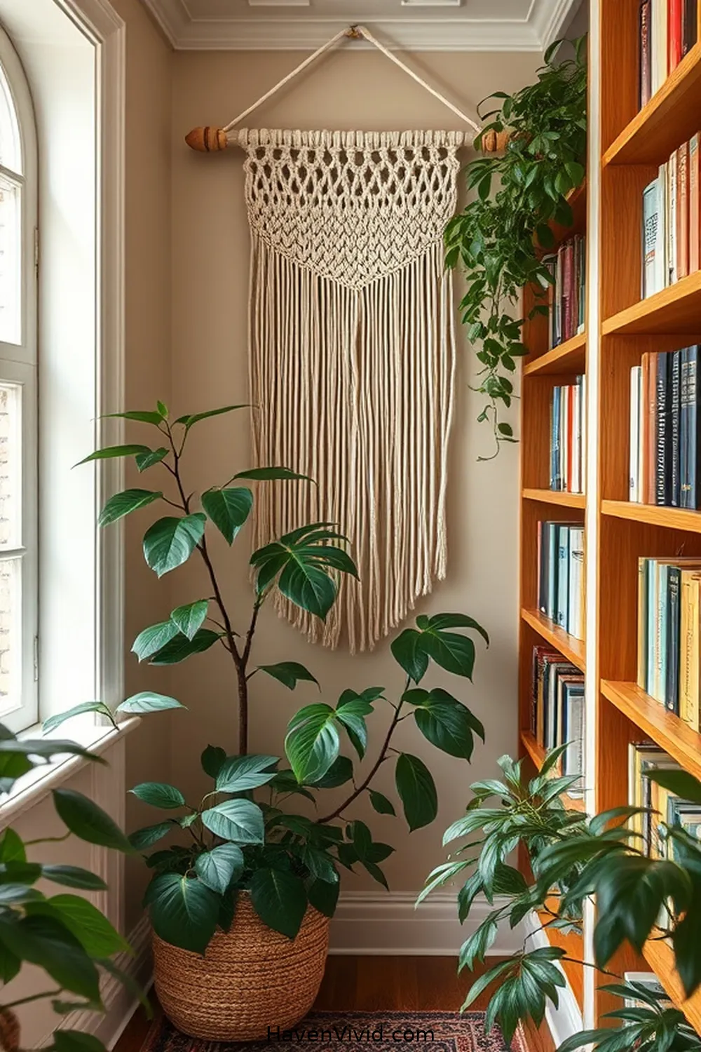 19 Ways to Create a Glamorous Library Using Natural Fibers 13 Add a Macrame Wall Hanging for Texture for 19 Ways to Create a Glamorous Library Using Natural Fibers