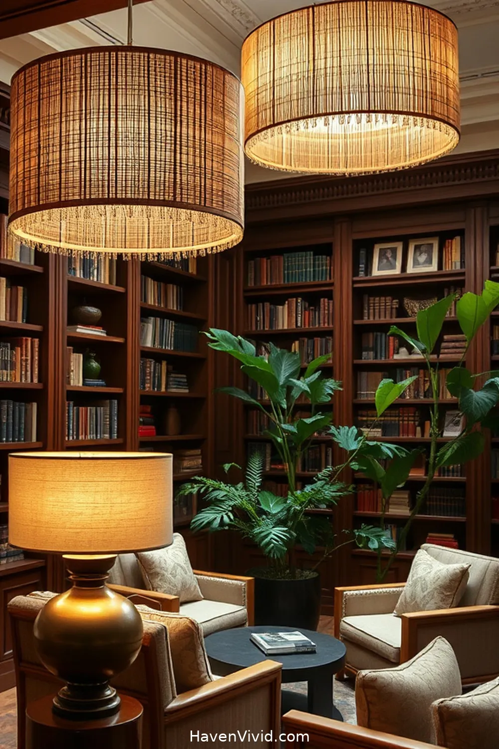 19 Ways to Create a Glamorous Library Using Natural Fibers 19 Choose Natural Fiber Lampshades for 19 Ways to Create a Glamorous Library Using Natural Fibers