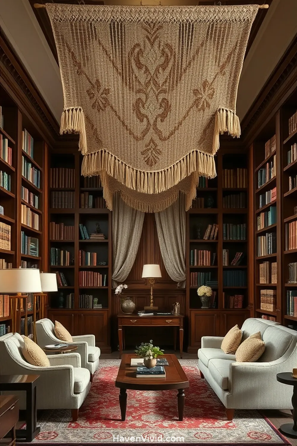 19 Ways to Create a Glamorous Library Using Natural Fibers 16 Hang Tapestries Made From Natural Fibers for 19 Ways to Create a Glamorous Library Using Natural Fibers
