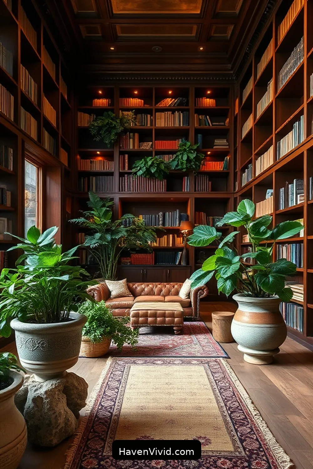 19 Ways to Create a Glamorous Library Using Natural Fibers 20 Integrate Stone or Clay Planters for Greenery for 19 Ways to Create a Glamorous Library Using Natural Fibers