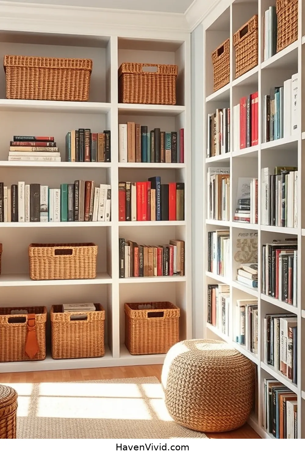 19 Ways to Create a Glamorous Library Using Natural Fibers 8 Use Natural Fiber Baskets for Organization for 19 Ways to Create a Glamorous Library Using Natural Fibers