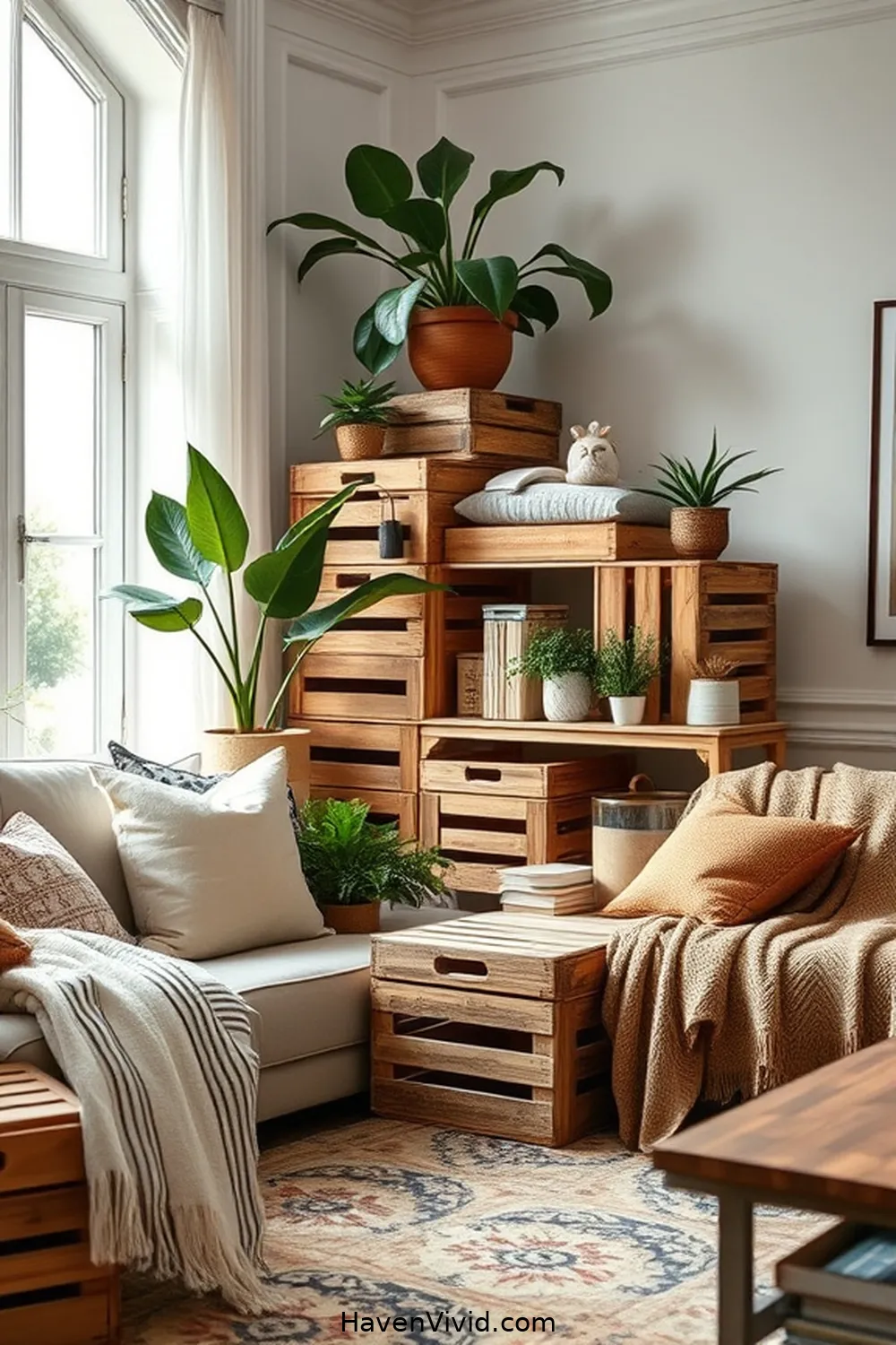 19 Ways to Create a Glamorous Lifestyle in Your Living Room Using Recycled Wood 19 Vintage Wood Crates for Storage for 19 Ways to Create a Glamorous Lifestyle in Your Living Room Using Recycled Wood