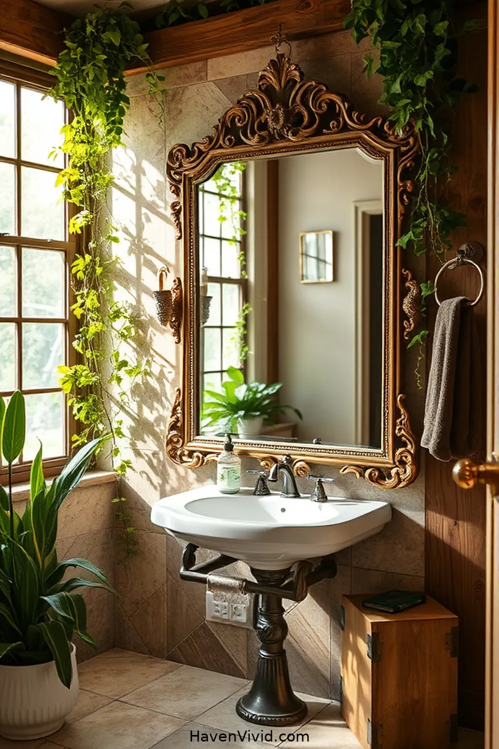 19 Ways to Create an Eco-Friendly Bathroom Using Reclaimed Materials 7 Antique Mirror Frame for 19 Ways to Create an Eco-Friendly Bathroom Using Reclaimed Materials
