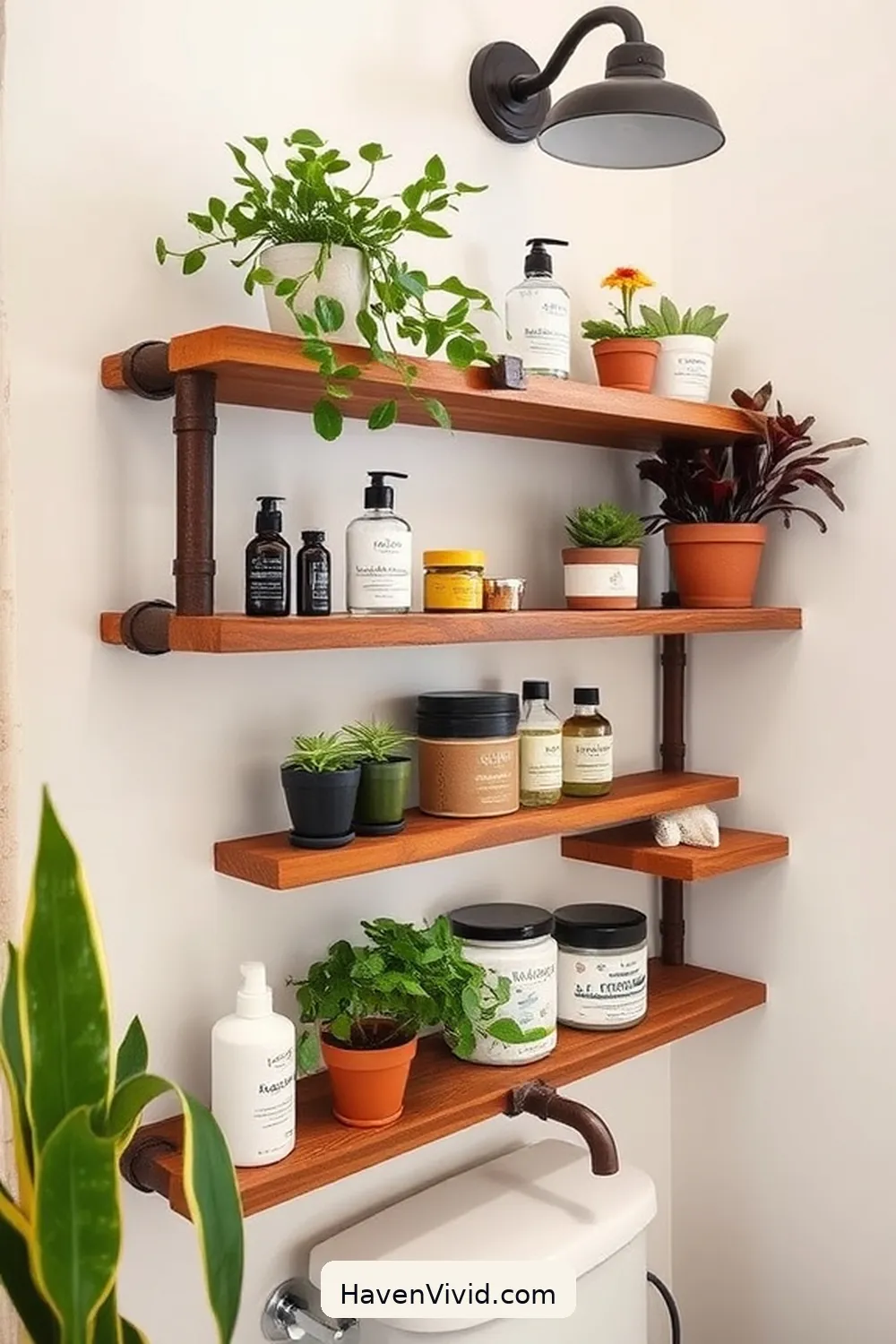 19 Ways to Create an Eco-Friendly Bathroom Using Reclaimed Materials 9 Repurposed Plumbing Pipe Shelves for 19 Ways to Create an Eco-Friendly Bathroom Using Reclaimed Materials