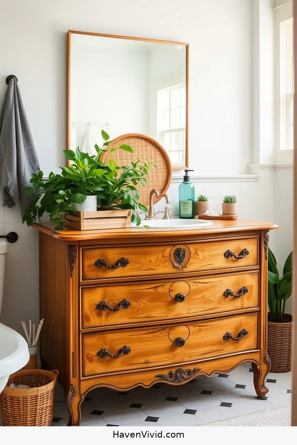 19 Ways to Create an Eco-Friendly Bathroom Using Reclaimed Materials 13 Restored Furniture as Bathroom Storage for 19 Ways to Create an Eco-Friendly Bathroom Using Reclaimed Materials