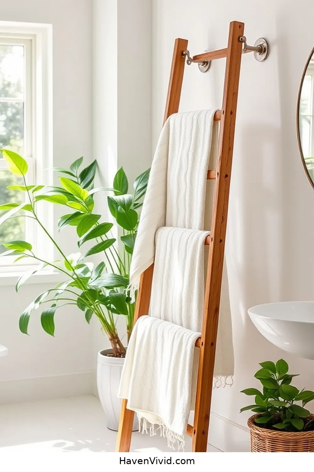 19 Ways to Create an Eco-Friendly Bathroom Using Reclaimed Materials 12 Vintage Ladder Towel Rack for 19 Ways to Create an Eco-Friendly Bathroom Using Reclaimed Materials