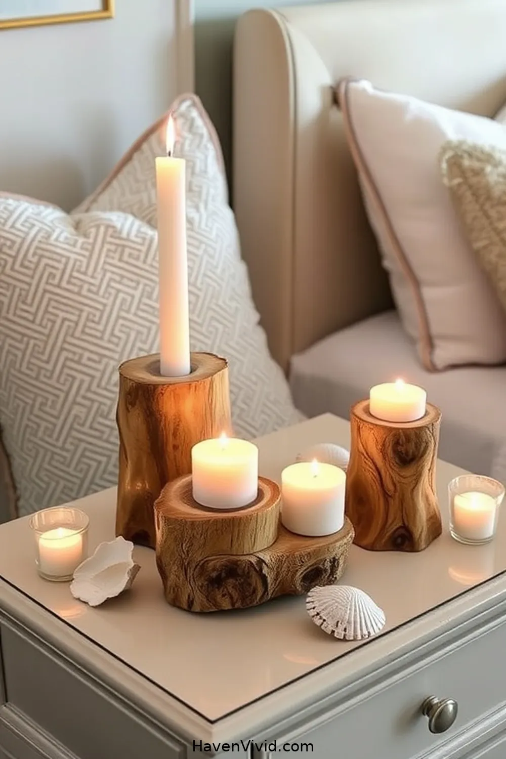 19 Ways to Embrace Coastal Living in Your Bedroom Using Recycled Wood 11 Repurposed Wood Candle Holders for 19 Ways to Embrace Coastal Living in Your Bedroom Using Recycled Wood
