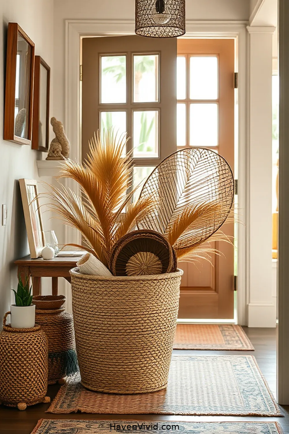 19 Ways to Embrace Coastal Living in Your Entryway Using Natural Fibers 18 17. Incorporate a Palm Leaf Basket for 19 Ways to Embrace Coastal Living in Your Entryway Using Natural Fibers