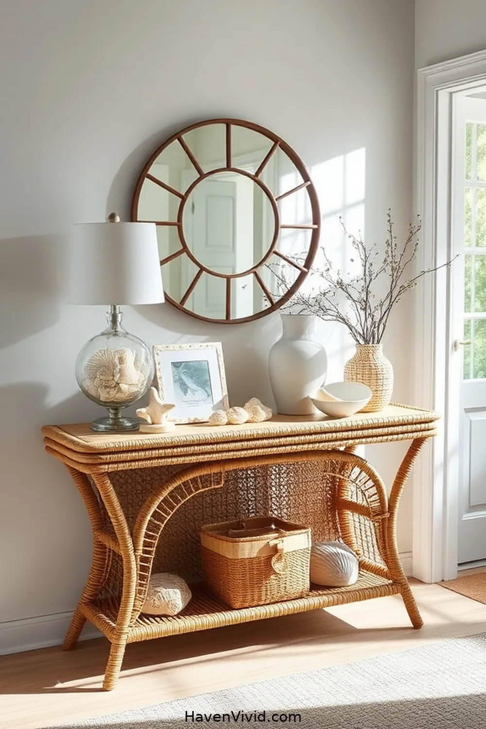 19 Ways to Embrace Coastal Living in Your Entryway Using Natural Fibers 6 5. Add a Rattan Console Table for 19 Ways to Embrace Coastal Living in Your Entryway Using Natural Fibers