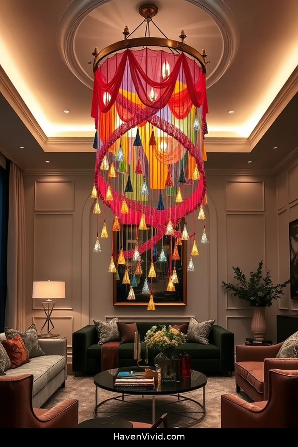 20 Chic Ways to Create a Glamorous Living Room Using Upcycled Fabric 14 Chic Fabric Mobile Art for 20 Chic Ways to Create a Glamorous Living Room Using Upcycled Fabric