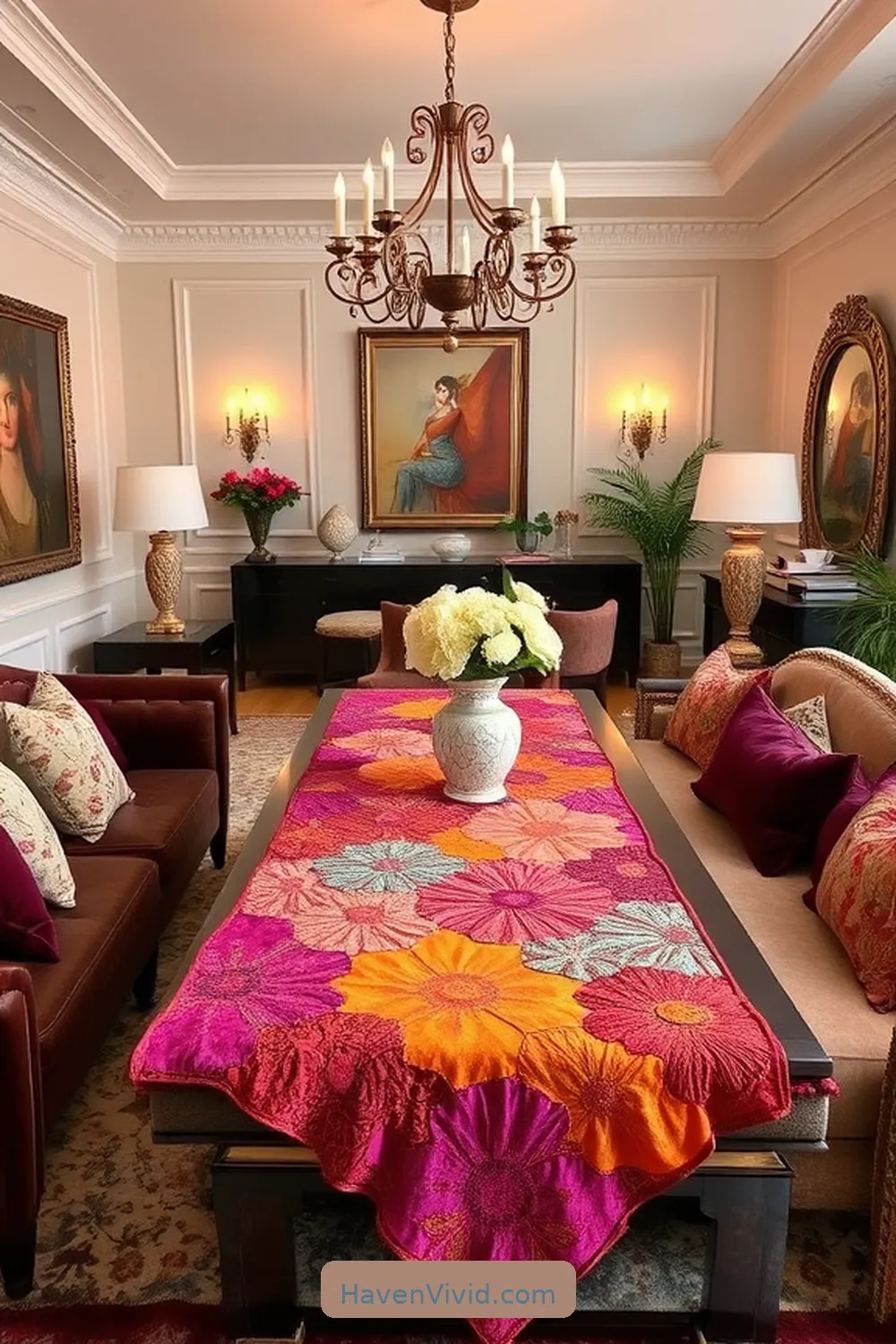 20 Chic Ways to Create a Glamorous Living Room Using Upcycled Fabric 8 Colorful Fabric Table Runners for 20 Chic Ways to Create a Glamorous Living Room Using Upcycled Fabric