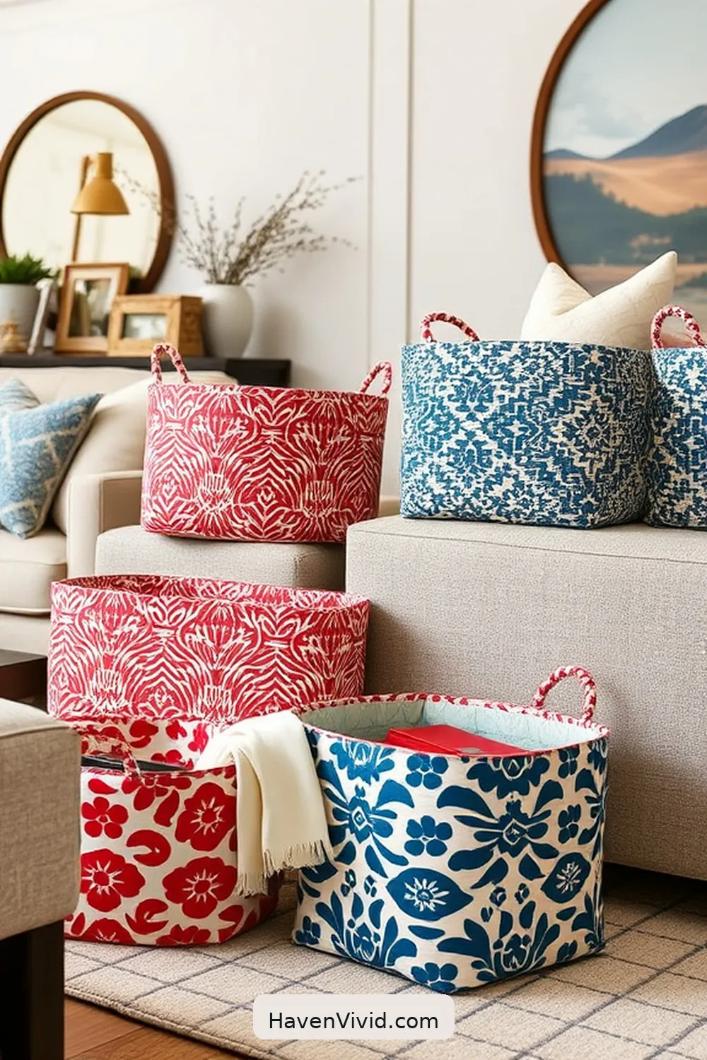20 Chic Ways to Create a Glamorous Living Room Using Upcycled Fabric 9 Custom Fabric Storage Baskets for 20 Chic Ways to Create a Glamorous Living Room Using Upcycled Fabric