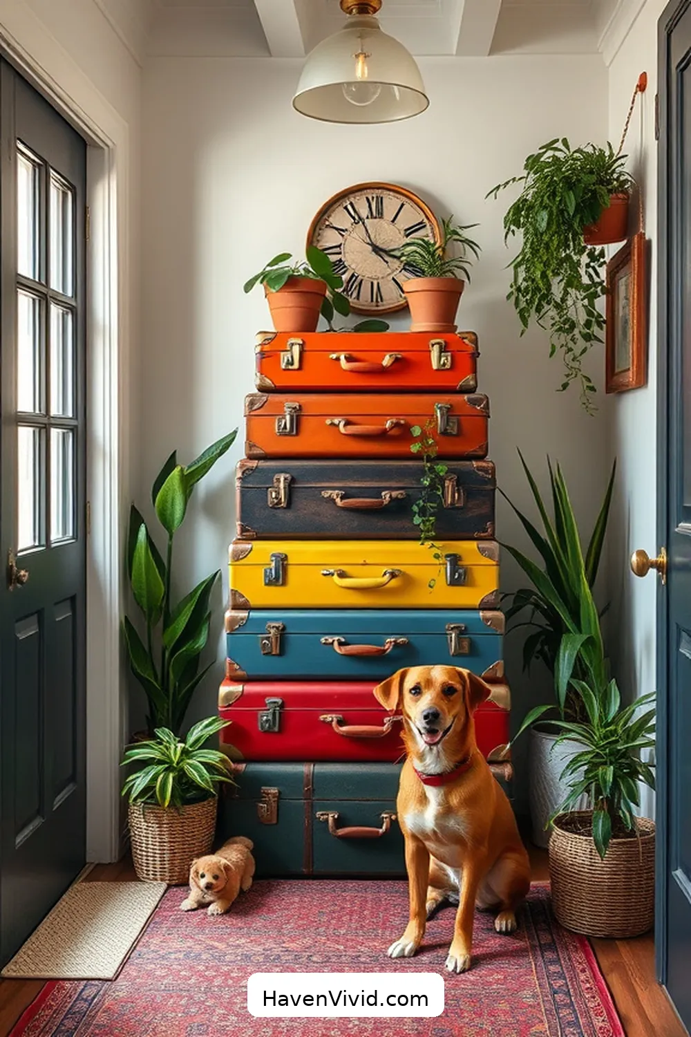 20 Creative Family-Friendly Entryway Ideas Using Reclaimed Materials 10 DIY Vintage Suitcase Storage for 20 Creative Family-Friendly Entryway Ideas Using Reclaimed Materials