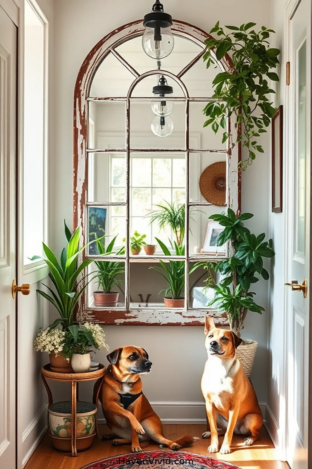 20 Creative Family-Friendly Entryway Ideas Using Reclaimed Materials 8 Old Window Frame Mirror for 20 Creative Family-Friendly Entryway Ideas Using Reclaimed Materials