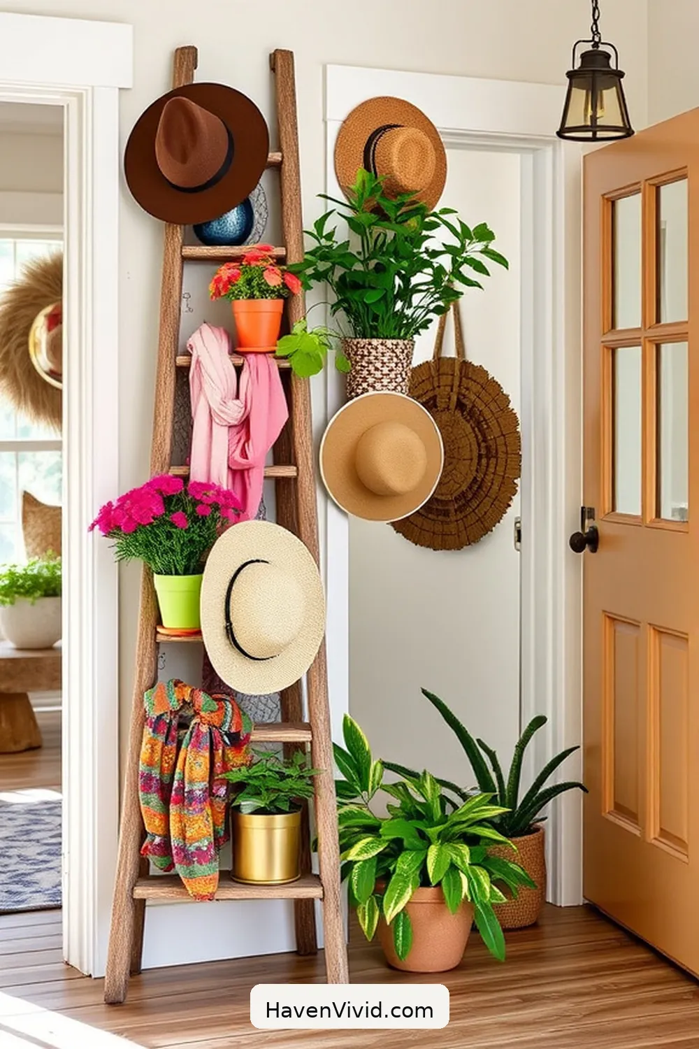 20 Creative Family-Friendly Entryway Ideas Using Reclaimed Materials 6 Repurposed Ladder Display for 20 Creative Family-Friendly Entryway Ideas Using Reclaimed Materials