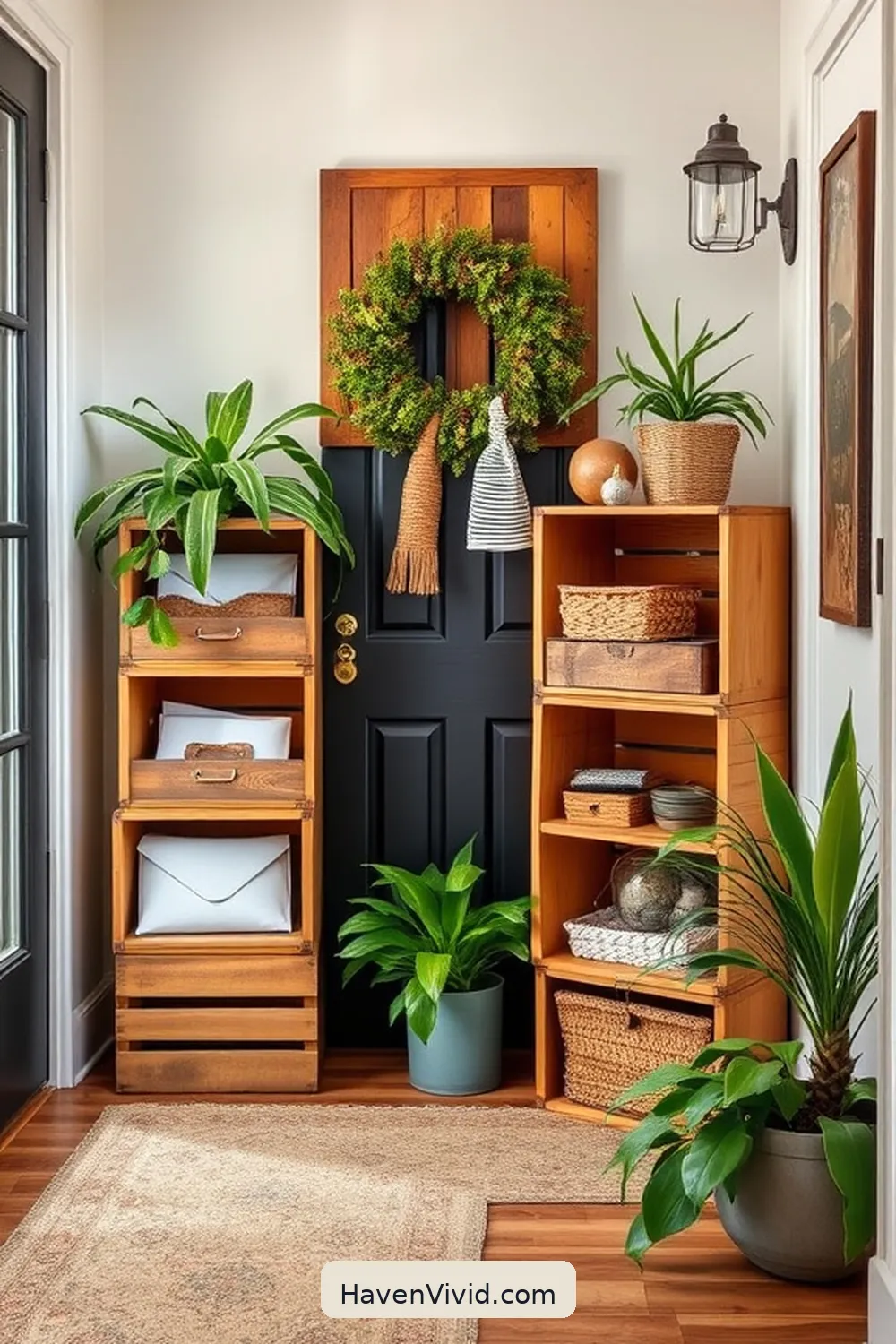 20 Creative Family-Friendly Entryway Ideas Using Reclaimed Materials 14 Repurposed Wooden Crates for Mail Organization for 20 Creative Family-Friendly Entryway Ideas Using Reclaimed Materials