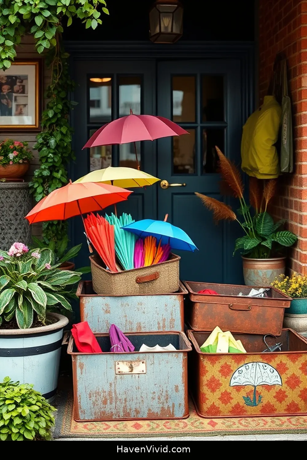 20 Creative Family-Friendly Entryway Ideas Using Reclaimed Materials 17 Salvaged Metal Bins for Umbrella Storage for 20 Creative Family-Friendly Entryway Ideas Using Reclaimed Materials