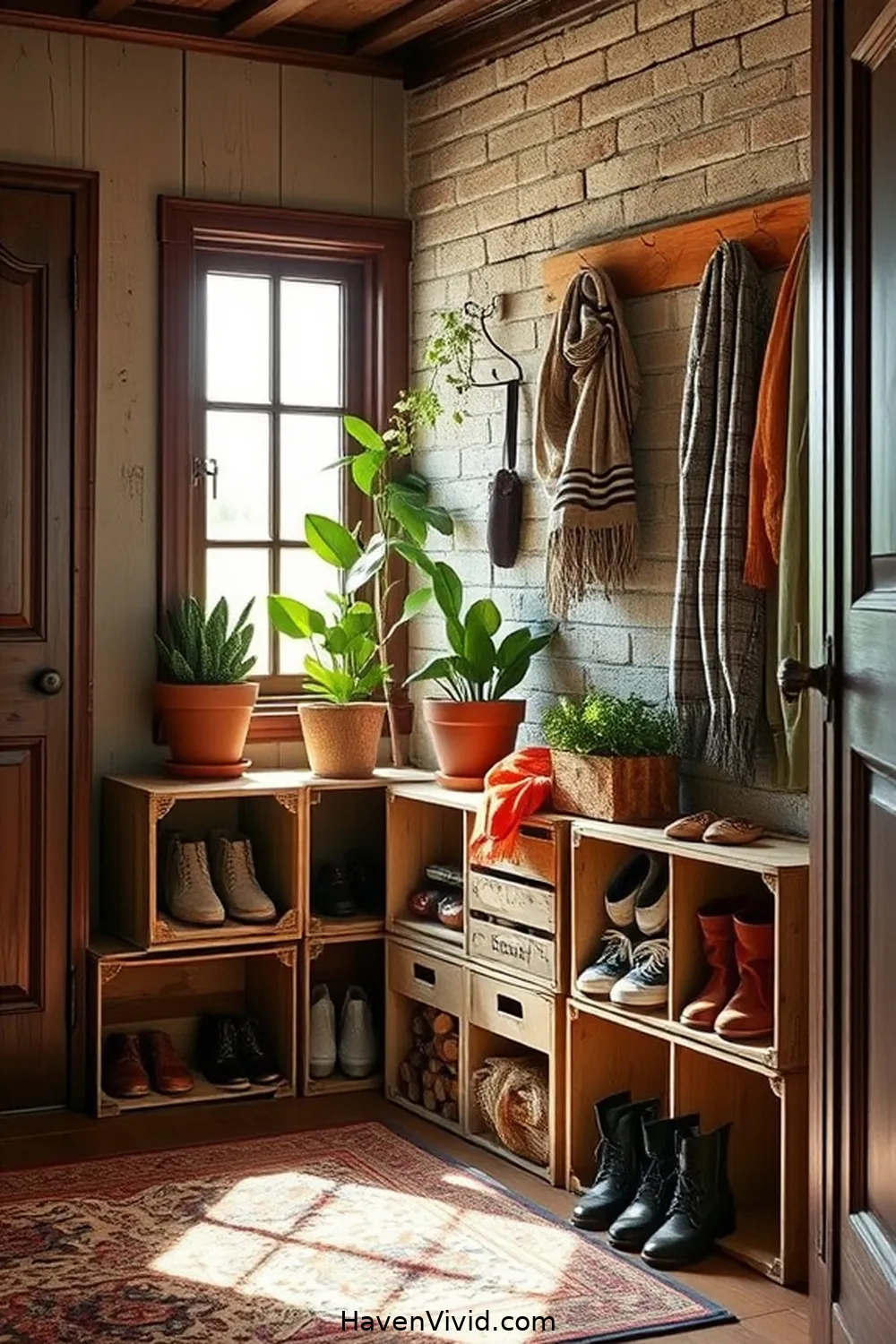 20 Creative Family-Friendly Entryway Ideas Using Reclaimed Materials 2 Vintage Crate Shoe Storage for 20 Creative Family-Friendly Entryway Ideas Using Reclaimed Materials