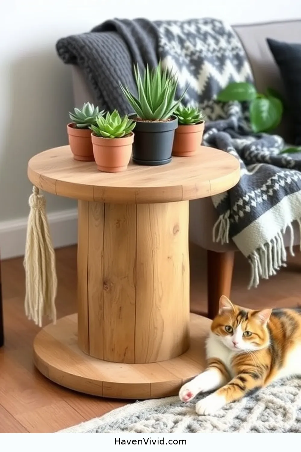 20 Creative Family-Friendly Entryway Ideas Using Reclaimed Materials 19 Vintage Spool as a Side Table for 20 Creative Family-Friendly Entryway Ideas Using Reclaimed Materials
