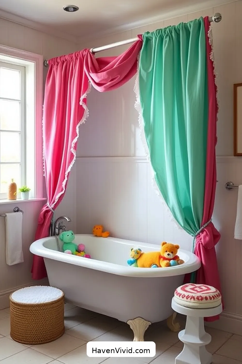 Fabric Bath Toy Storage From Tattered Curtains for 20 Creative Ways for Eco-Friendly Living in Your Bathroom Using Upcycled Fabric