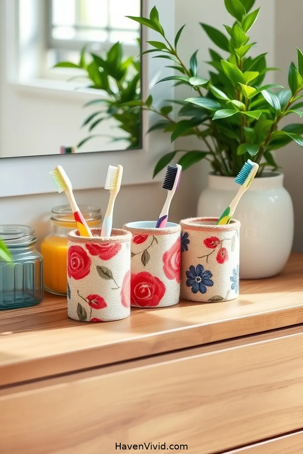 Personalized Toothbrush Holders From Fabric and Jars for 20 Creative Ways for Eco-Friendly Living in Your Bathroom Using Upcycled Fabric
