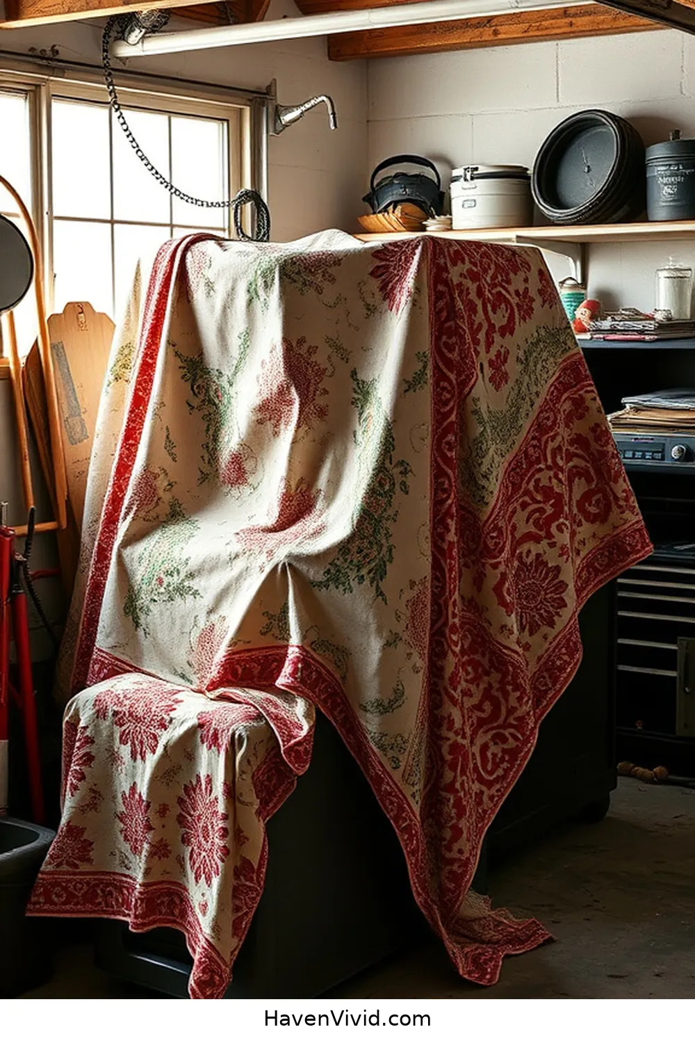 20 Creative Ways for Eco-Friendly Living in Your Garage Using Upcycled Fabric 12 Turn Vintage Sheets Into Dust Covers for Equipment for 20 Creative Ways for Eco-Friendly Living in Your Garage Using Upcycled Fabric