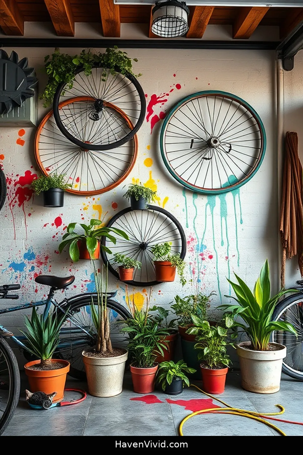20 Creative Ways for Family-Friendly Living in Your Garage Using Reclaimed Materials 16 Bicycle Wheel Wall Art for 20 Creative Ways for Family-Friendly Living in Your Garage Using Reclaimed Materials