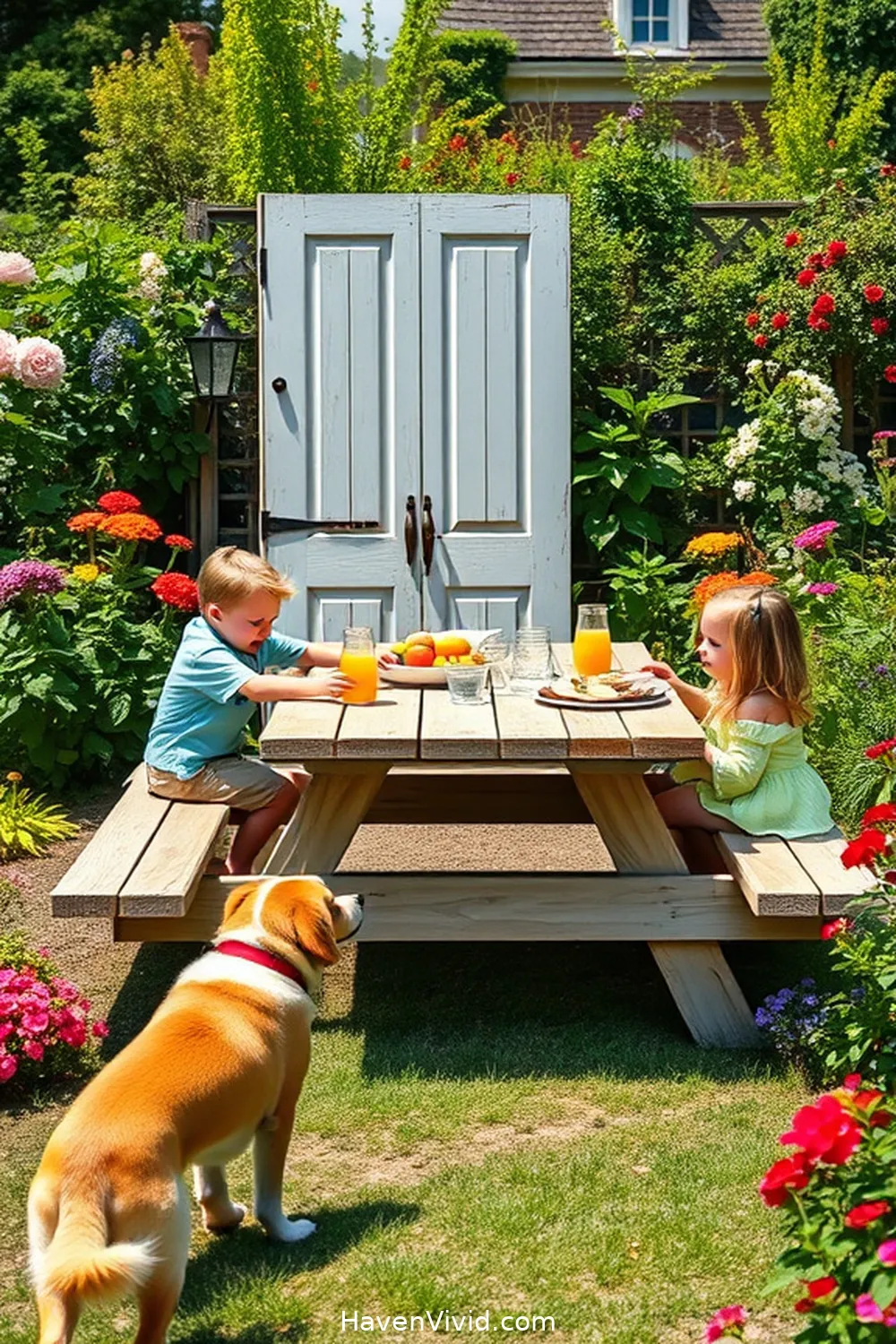 20 Creative Ways for Family-Friendly Living in Your Garage Using Reclaimed Materials 20 Old Door Picnic Table for 20 Creative Ways for Family-Friendly Living in Your Garage Using Reclaimed Materials