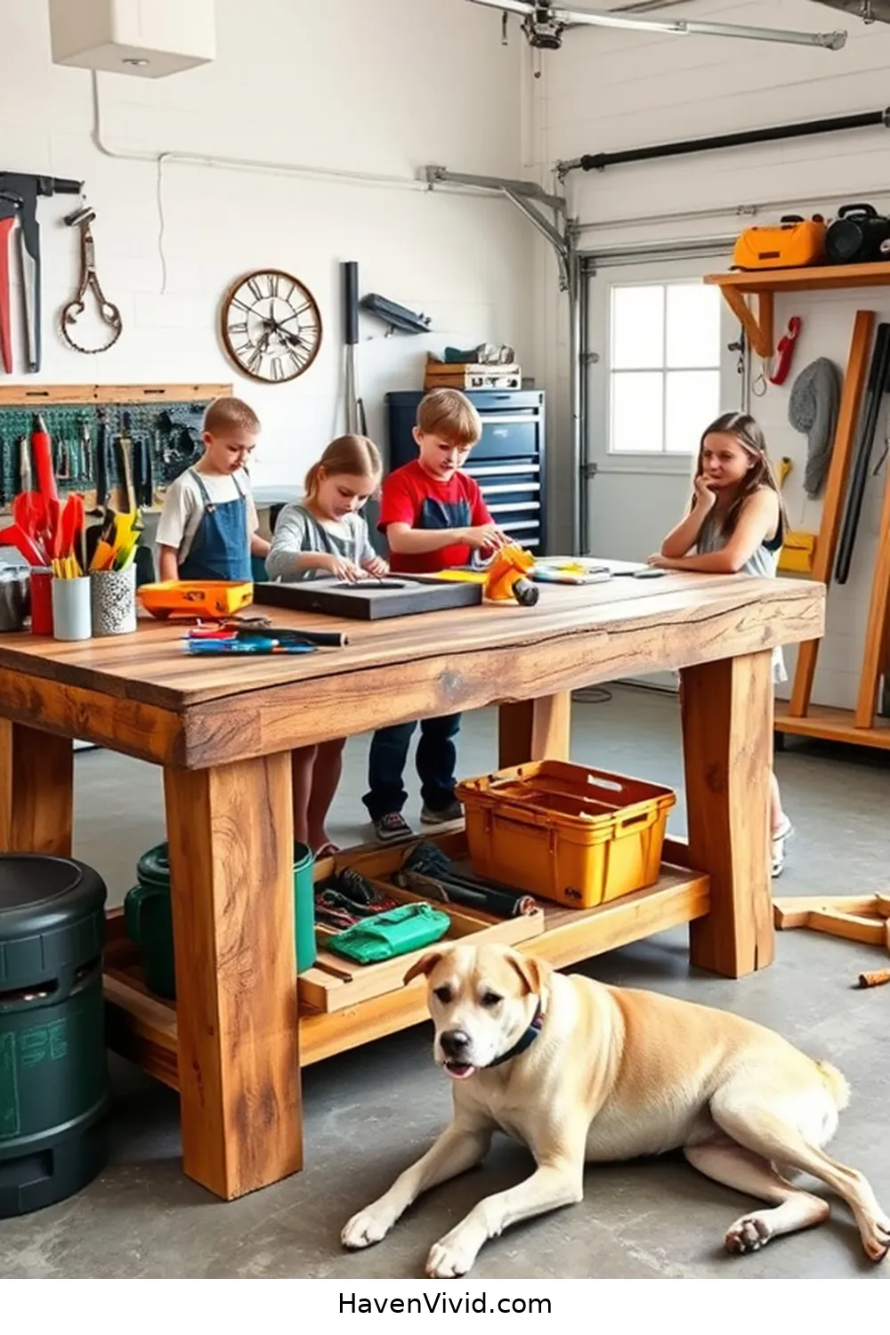 20 Creative Ways for Family-Friendly Living in Your Garage Using Reclaimed Materials 4 Reclaimed Wood Workbench for Kids for 20 Creative Ways for Family-Friendly Living in Your Garage Using Reclaimed Materials