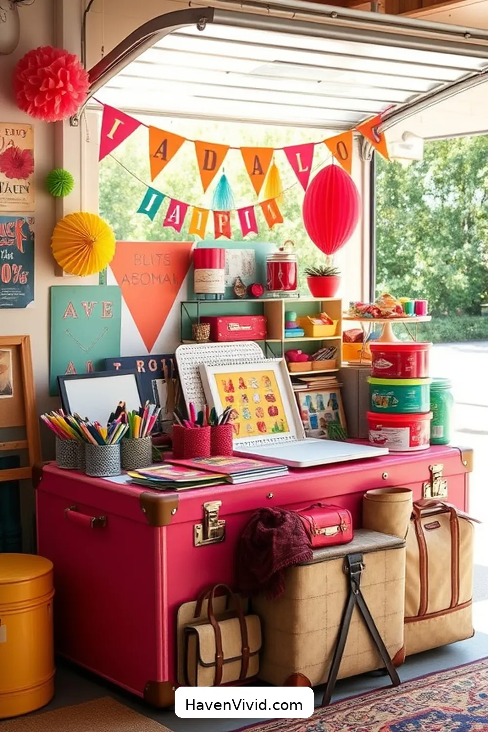 20 Creative Ways for Family-Friendly Living in Your Garage Using Reclaimed Materials 14 Repurposed Suitcase Craft Station for 20 Creative Ways for Family-Friendly Living in Your Garage Using Reclaimed Materials