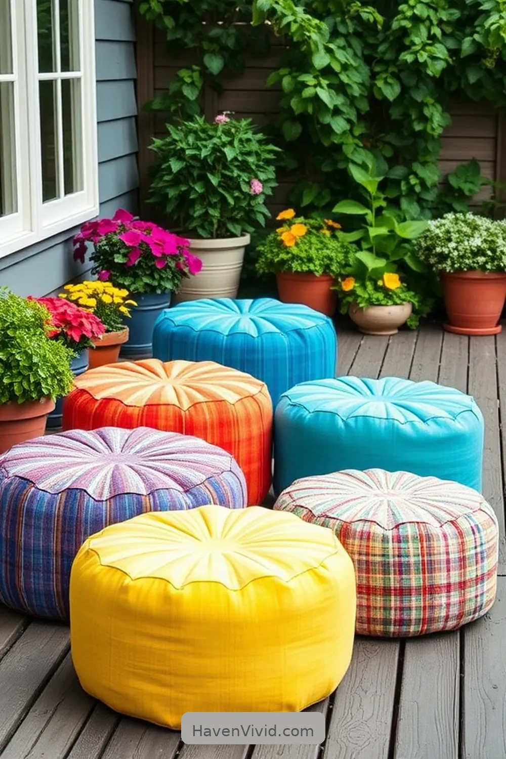 20 Creative Ways for Using Upcycled Fabric in Artistic Outdoor Patio Spaces 14 Cozy Outdoor Poufs for 20 Creative Ways for Using Upcycled Fabric in Artistic Outdoor Patio Spaces