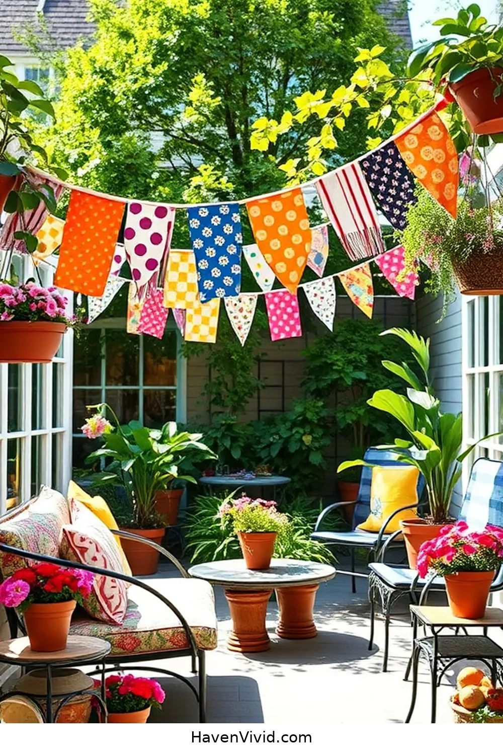 20 Creative Ways for Using Upcycled Fabric in Artistic Outdoor Patio Spaces 9 Decorative Bunting for 20 Creative Ways for Using Upcycled Fabric in Artistic Outdoor Patio Spaces