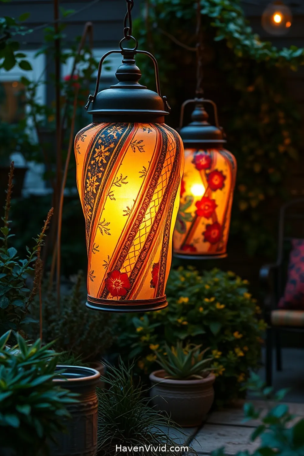20 Creative Ways for Using Upcycled Fabric in Artistic Outdoor Patio Spaces 11 Fabric-Wrapped Outdoor Lanterns for 20 Creative Ways for Using Upcycled Fabric in Artistic Outdoor Patio Spaces