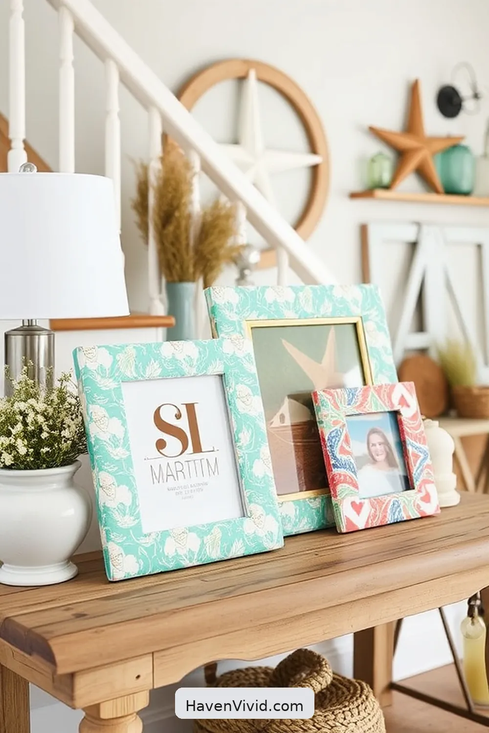 20 Creative Ways to Embrace Coastal Living in Your Entryway Using Upcycled Fabric 16 Fabric-Covered Picture Frames for 20 Creative Ways to Embrace Coastal Living in Your Entryway Using Upcycled Fabric