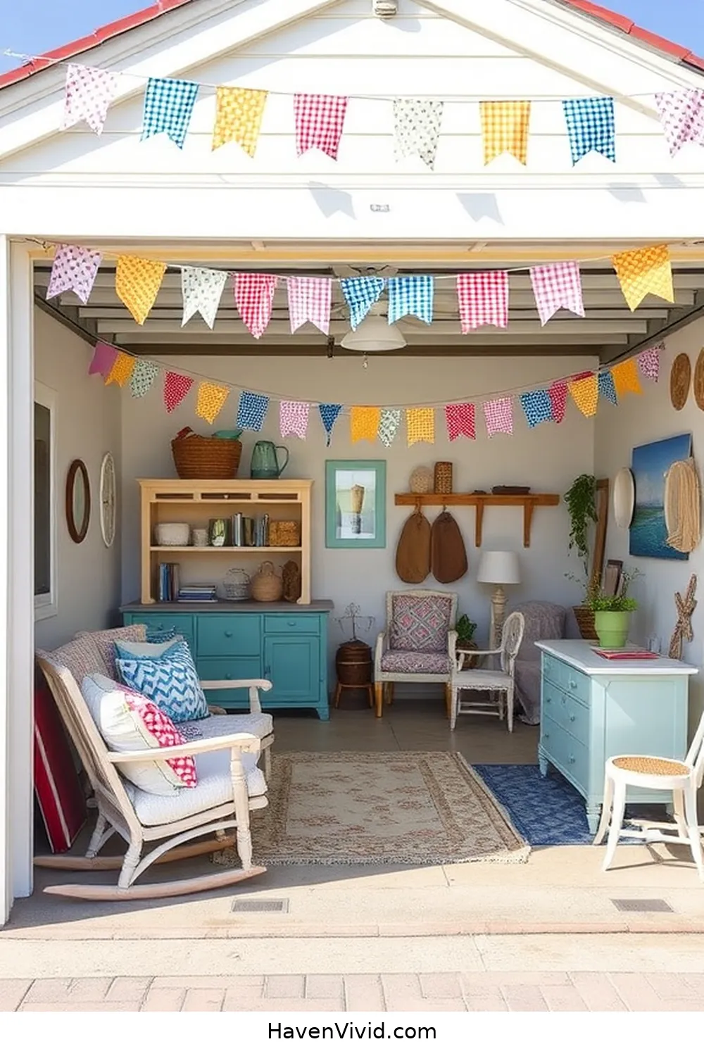 20 Tips for Coastal Living in Your Garage Using Upcycled Fabric 11 Add a Touch of Whimsy With Fabric Bunting for 20 Tips for Coastal Living in Your Garage Using Upcycled Fabric