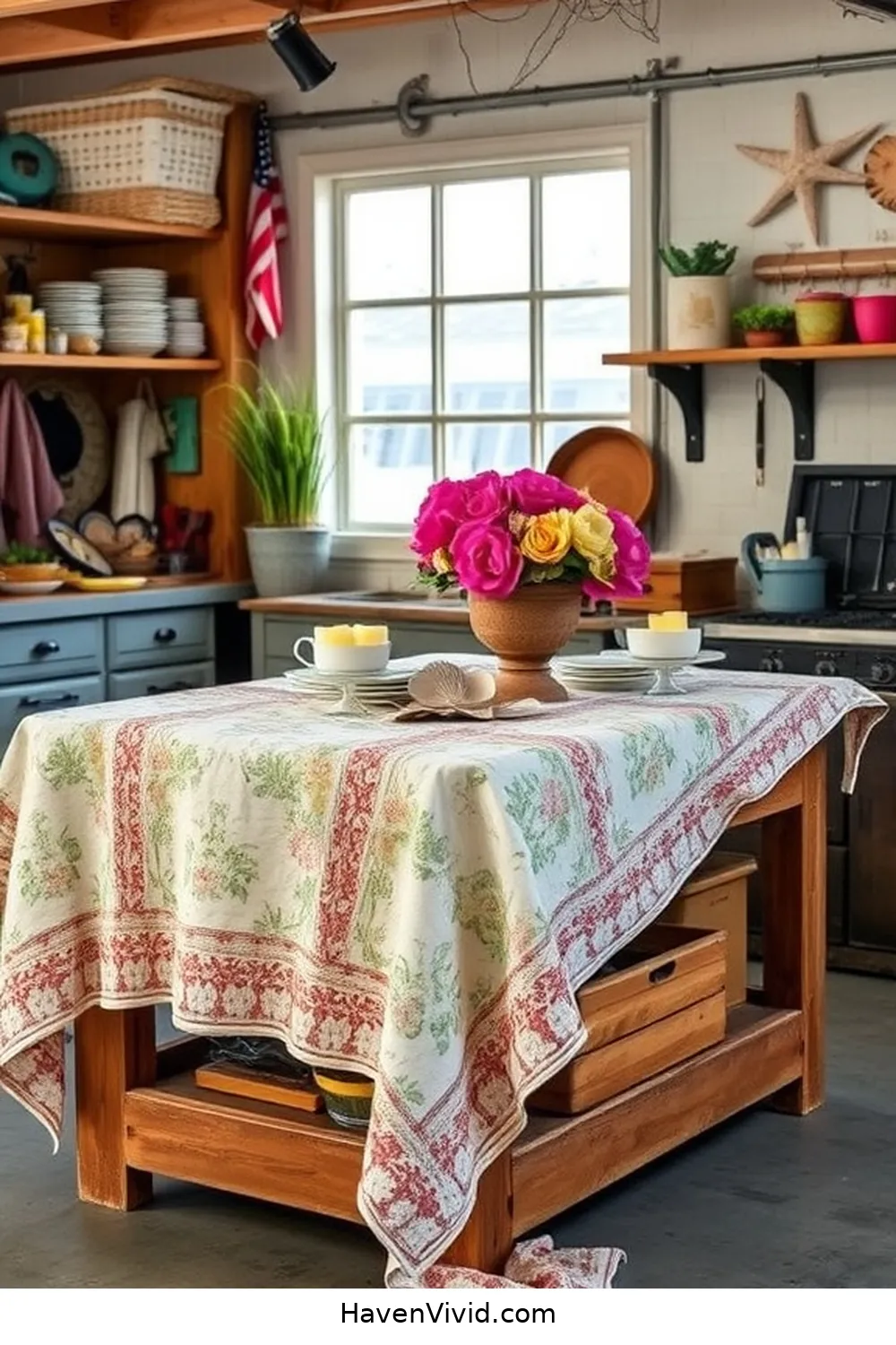 20 Tips for Coastal Living in Your Garage Using Upcycled Fabric 13 Create a Vintage Style Tablecloth for Workspace for 20 Tips for Coastal Living in Your Garage Using Upcycled Fabric